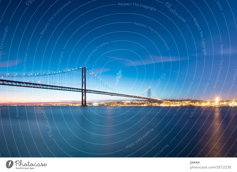 Long separated Sky Beautiful weather River Tejo Lisbon Skyline Bridge Architecture Tourist Attraction Tejo Bridge Large Historic Blue Yellow Logistics