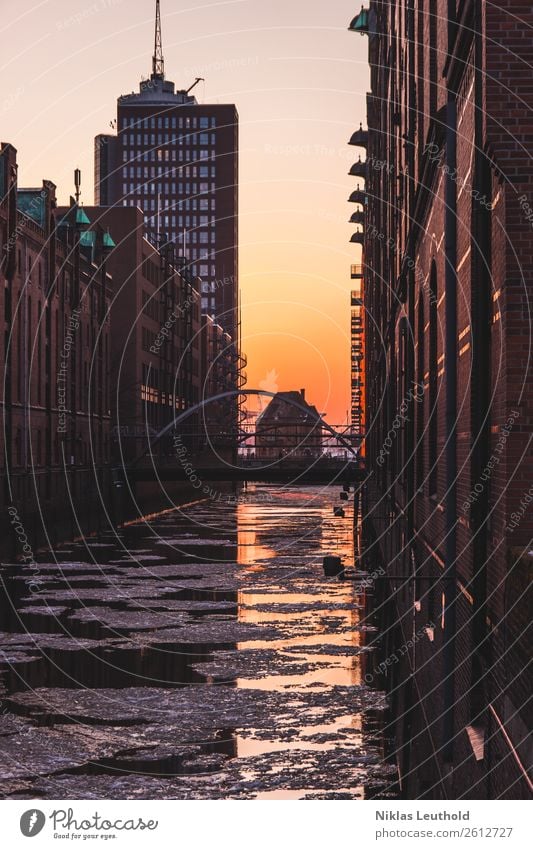 Winter in the Speicherstadt II Weather Beautiful weather Ice Frost Old warehouse district Hamburg Town Port City Downtown Old town Deserted