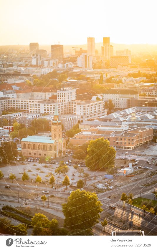 Autumn panoramic view of Berlin V Central perspective Deep depth of field Sunbeam Sunlight Shadow Light Morning Copy Space middle Copy Space bottom