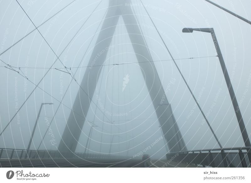 before the transition#2 Bad weather Fog Rain Outskirts Deserted Bridge Street lighting Landmark Transport Traffic infrastructure Metal Steel Longing Timidity