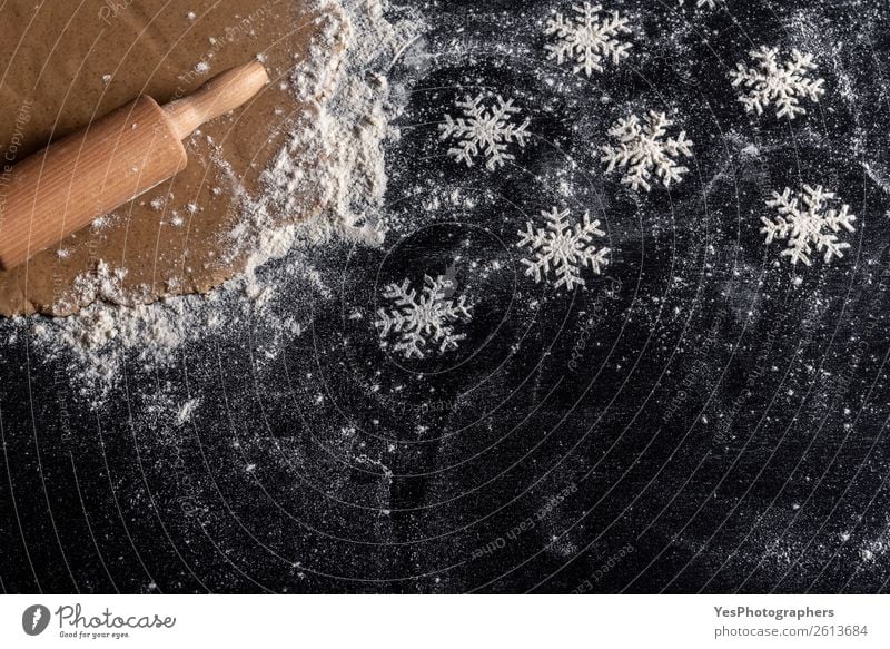 Snowflakes made from white flour Dough Baked goods Candy Winter Table Kitchen Feasts & Celebrations Christmas & Advent Tradition above view Bakery Baking batter