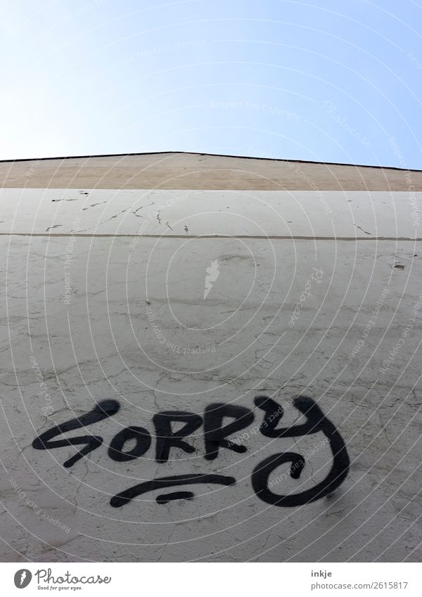 Sky over Berlin Deserted House (Residential Structure) Wall (barrier) Wall (building) Facade Roof Sign Characters Graffiti Gloomy Black Emotions Guilty Remorse