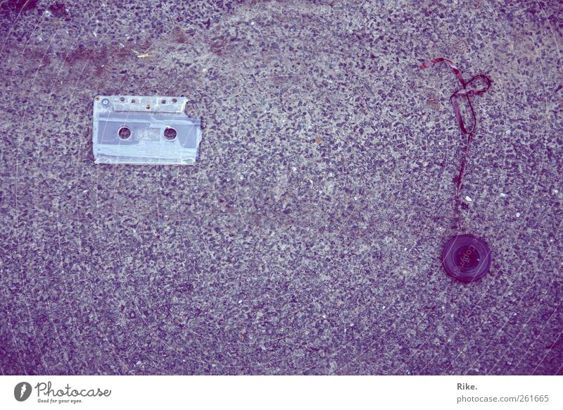 Transient sounds. Music Media Street Tape cassette Audio tape Stone Listening Old Broken Retro Trashy Violet Beginning Chaos Disaster End Disappointment Art