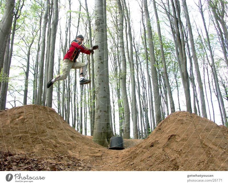 Running Man Jump Stupid Running start Far-off places Empty Ramp Hill Forest Tree Bucket Going Extreme sports Brave Fear too short Gap dirt Sky Earth Idea