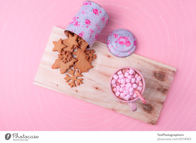 American winter sweets on a pink background Dessert Beverage Hot Chocolate Lifestyle Leisure and hobbies Winter Feasts & Celebrations Thanksgiving