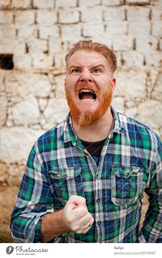 Red haired man Hair and hairstyles Face Human being Boy (child) Man Adults Red-haired Beard Exceptional Modern Cute Anger White Emotions Fist menacing Grinning