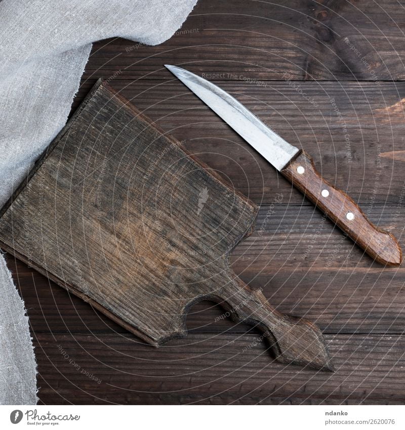 old brown wooden cutting board Knives Table Kitchen Nature Wood Old Retro Brown knife background Blank chopping cook cooking Cut empty food Grunge