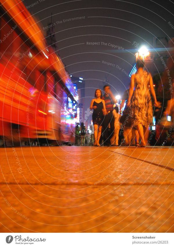 Shanghai Nightlife Night life Nanjing Lu Long exposure Transport Railroad Human being