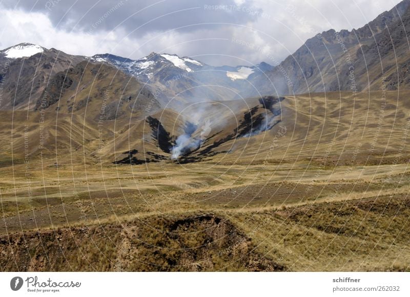 Thrown away your cigarette? Environment Nature Landscape Clouds Hill Rock Mountain Peak Snowcapped peak Dry Bleak Blaze Forest fire Steppe fire Burn Fire hazard