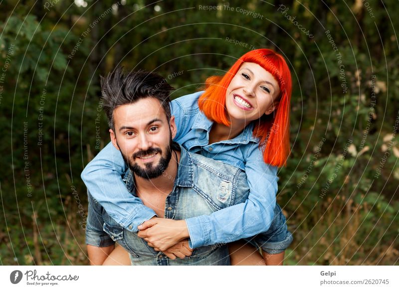 Handsome guy giving Lifestyle Joy Happy Beautiful Leisure and hobbies Summer Human being Woman Adults Man Family & Relations Couple Red-haired Beard Smiling