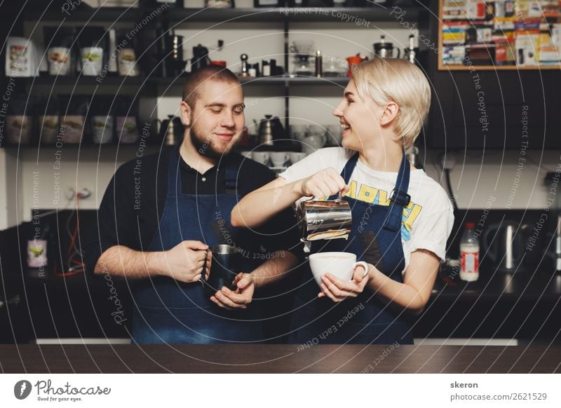 smiling Barista in the workplace at the coffee shop Beautiful Personal hygiene Wellness Life Harmonious Vacation & Travel Tourism Trip Entertainment Party Event