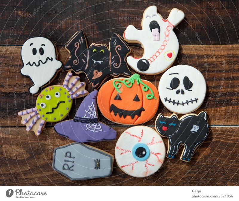 Happy Halloween Dessert Joy Decoration Feasts & Celebrations Hallowe'en Autumn Cat Spider Delicious Black White Fear holiday food Pumpkin Flour hat witch party