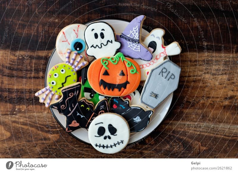 Happy Halloween Dessert Plate Joy Decoration Feasts & Celebrations Hallowe'en Autumn Cat Spider Delicious Black White Fear holiday food Pumpkin Flour hat witch