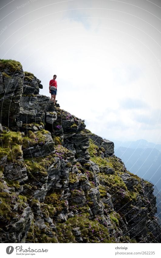 CAUTION Danger of falling!!! Joy Leisure and hobbies Hiking Adventure Freedom Summer Summer vacation Mountain Climbing Mountaineering Human being Masculine Man