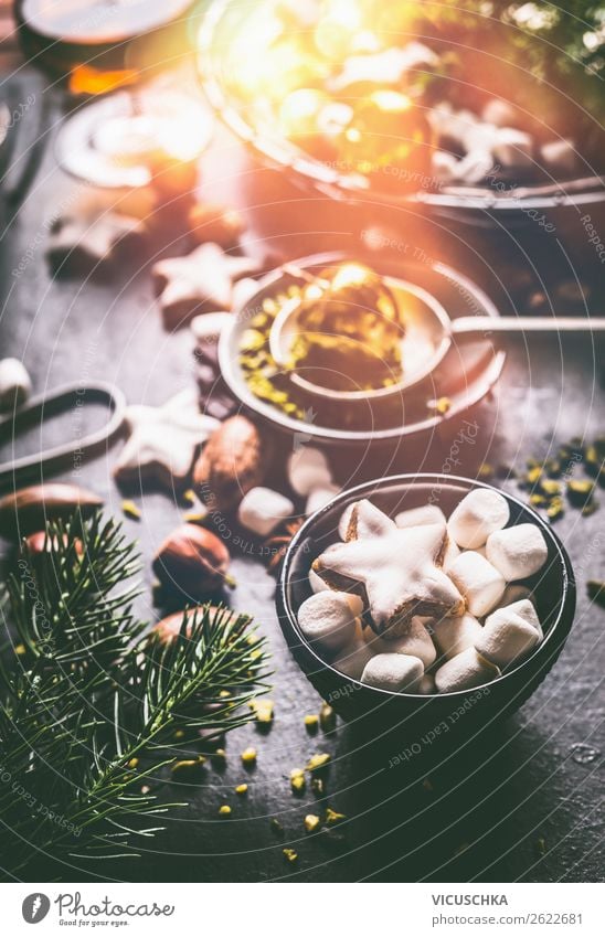 Marshmallows and cinnamon star on the kitchen table Dessert Candy Banquet Design Winter Living or residing Feasts & Celebrations Christmas & Advent Style