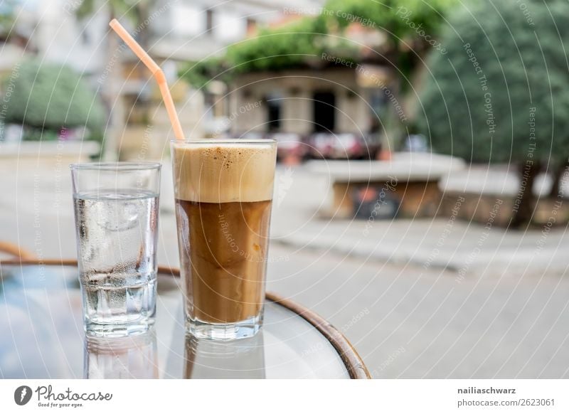 latte macchiato Beverage Drinking water Coffee Latte macchiato Lifestyle Relaxation Calm Vacation & Travel Tourism Trip Summer Summer vacation Restaurant Greece