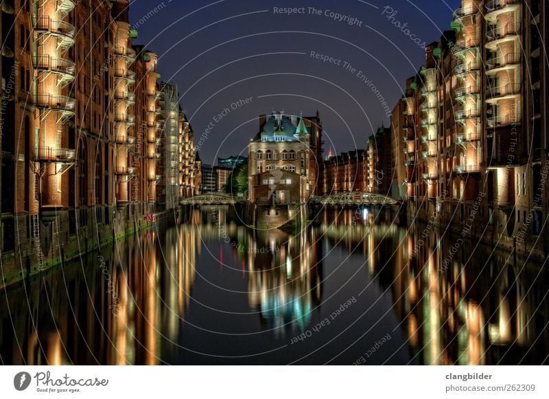 Speicherstadt Hamburg Vacation & Travel Trip Sightseeing City trip Architecture Town Downtown Tourist Attraction Colour photo Exterior shot Night Reflection