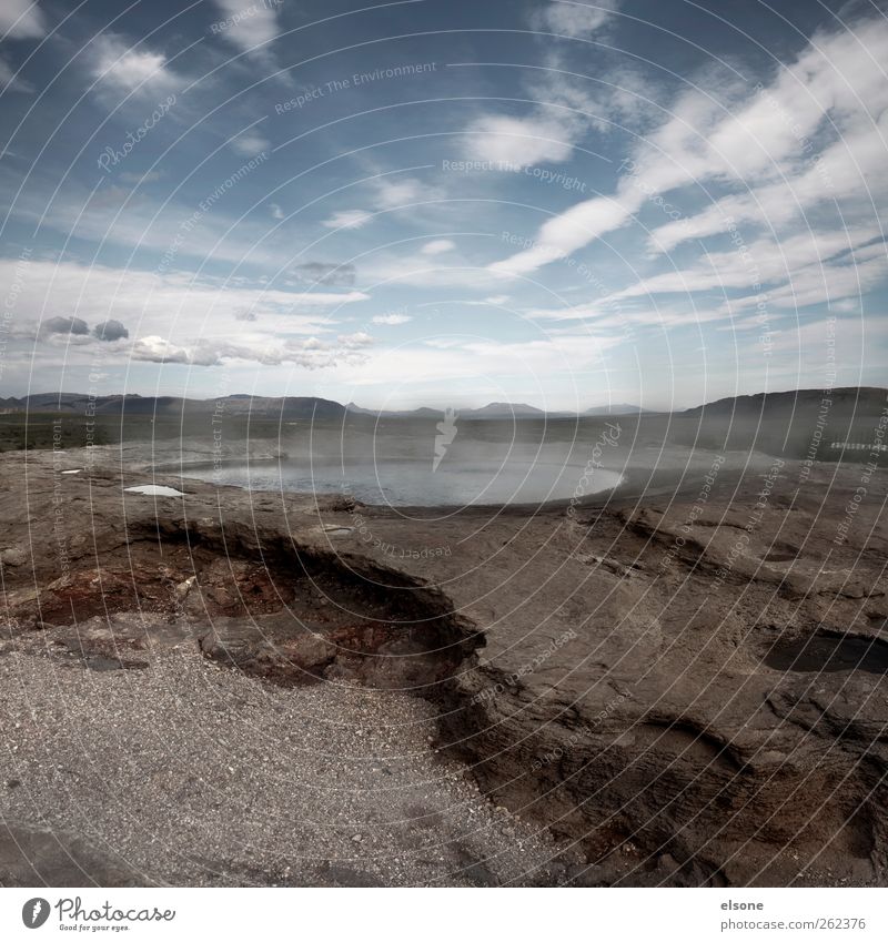 HOT SPRING Nature Landscape Water Sky Clouds Horizon Warmth Drought Rock Volcano Pond Lake Hot Iceland Steam Exterior shot Deserted Wide angle Hot springs