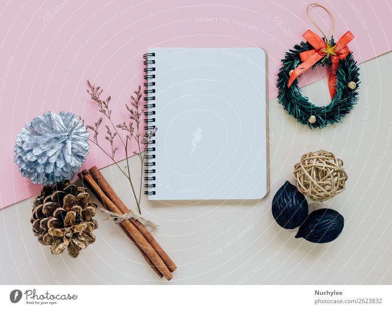 Creative flat lay of craft and blank notebook Style Design Happy Winter Decoration Feasts & Celebrations Christmas & Advent Craft (trade) Accessory Paper