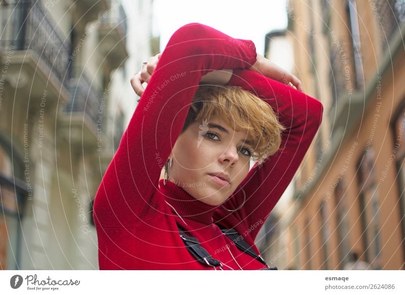 portrait of young woman in street Lifestyle Style Joy Beautiful Healthy Wellness Human being Young woman Youth (Young adults) 1 Village Small Town Fashion