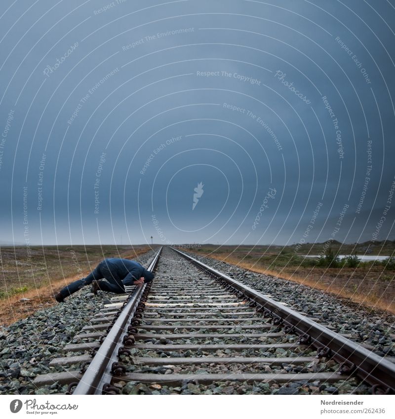 They'll be right there.... Adventure Freedom Human being Masculine Man Adults 1 Landscape Climate Climate change Bad weather Rain Transport Rail transport