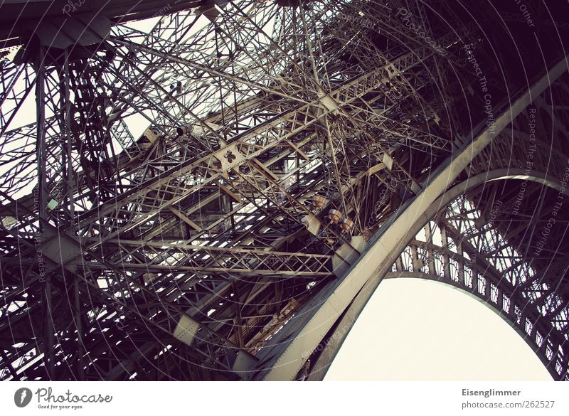 Eiffel tower scaffolding Paris France Europe Capital city Downtown Tower Eiffel Tower Old Success Historic Steel construction Colour photo Subdued colour