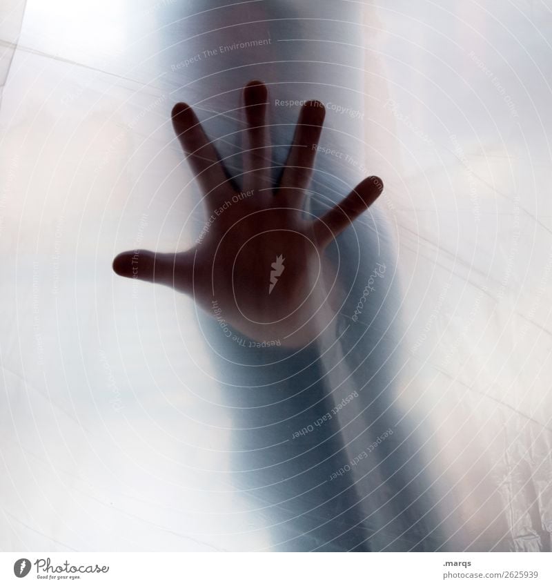 STOP Human being Man Adults Hand 1 Emotions Stress Timidity Mistrust Disgust Relationship Resolve Threat Cancelation Gesture Colour photo Interior shot Abstract