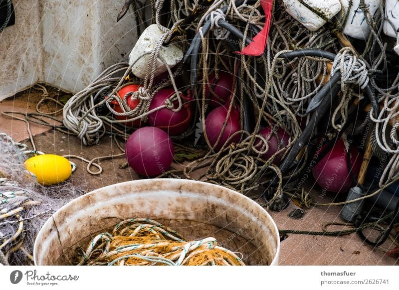 Fishing net, balls Colour photo Shadow Contrast Ocean Trip Vacation & Travel Bay Baltic Sea Nature Sky Bad weather Coast Environment Autumn Fishing village