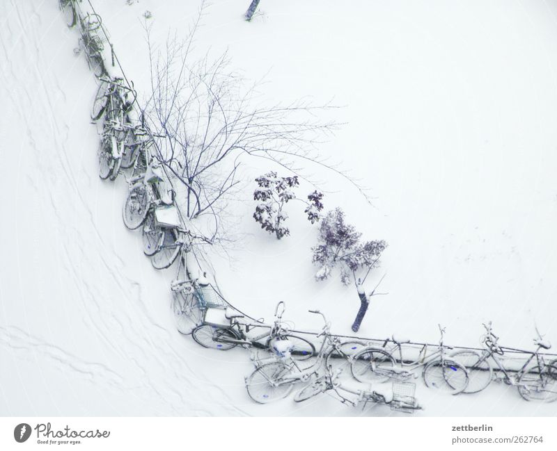 Old Snow Winter Weather Bicycle Bright Parking lot Colour photo Exterior shot Deserted Copy Space left Copy Space right Copy Space top Copy Space bottom Day