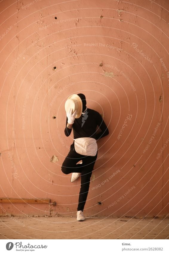 Acting (I) Hallway Masculine Man Adults 1 Human being Artist Actor Ruin lost places Wall (barrier) Wall (building) Apron Working clothes Bow tie Footwear Hat