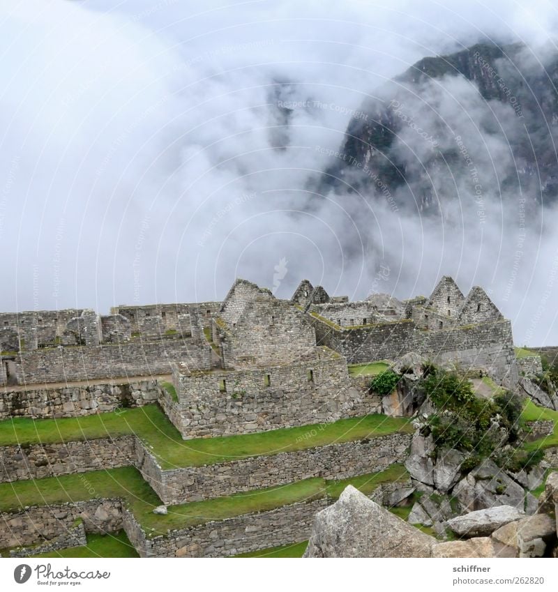 Terraced house, in need of renovation Environment Nature Landscape Clouds Climate Bad weather Fog Tree Mountain Tourist Attraction Landmark Monument Old