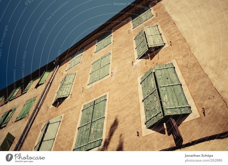 Narbonne IV Southern France Town Old town Deserted House (Residential Structure) Manmade structures Building Architecture Facade Blue Brown Green Upward