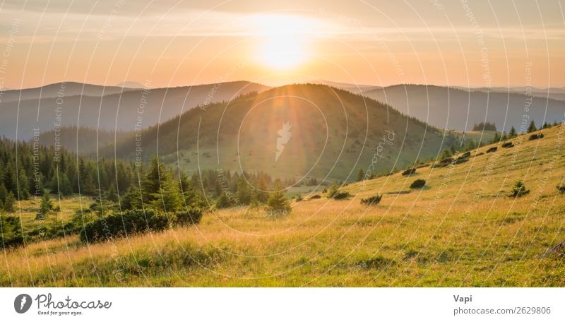 Panorama of sunset in the mountains Beautiful Vacation & Travel Tourism Adventure Far-off places Freedom Summer Sun Mountain Hiking Environment Nature Landscape