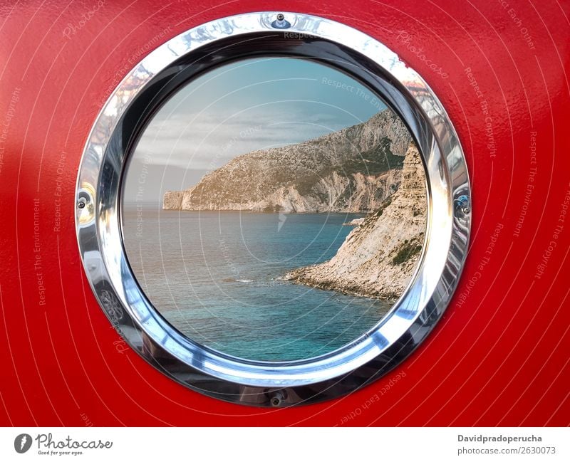 Boat metal window with beautiful view Watercraft Window Vantage point Mountain Porthole Yacht Sailboat Nautical Coast Ocean Vessel marine Vacation & Travel