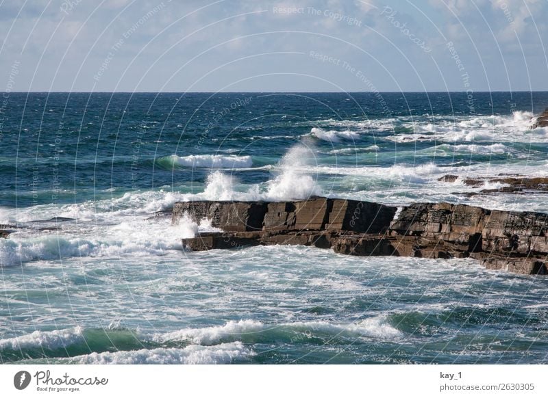 Waves of the Atlantic break foaming at the coast of Ireland Day Landscape Water Summer Copy Space top Beautiful weather Blue Loneliness Tourism Adventure