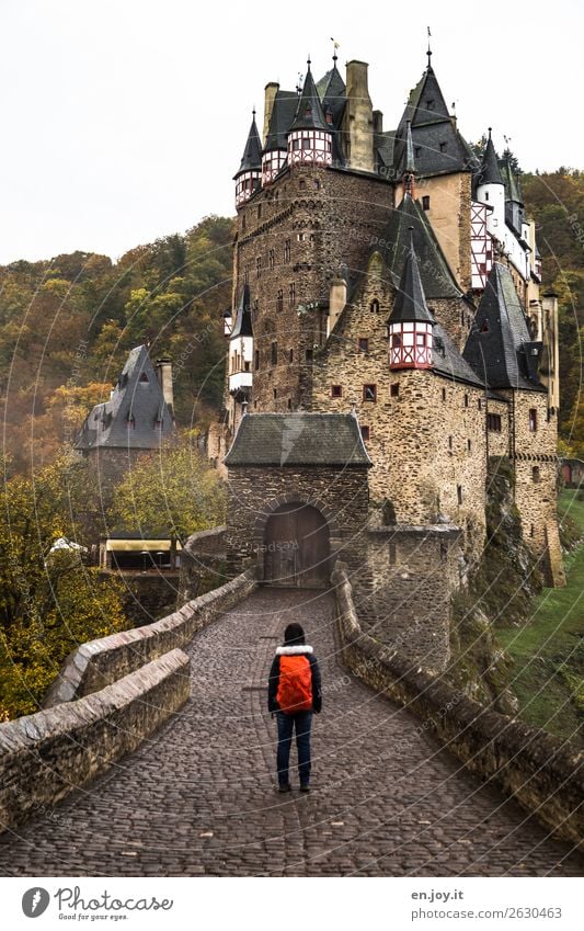 closed Vacation & Travel Tourism Trip Adventure Sightseeing Hiking 1 Human being Autumn Rhineland-Palatinate Germany Castle Manmade structures Building