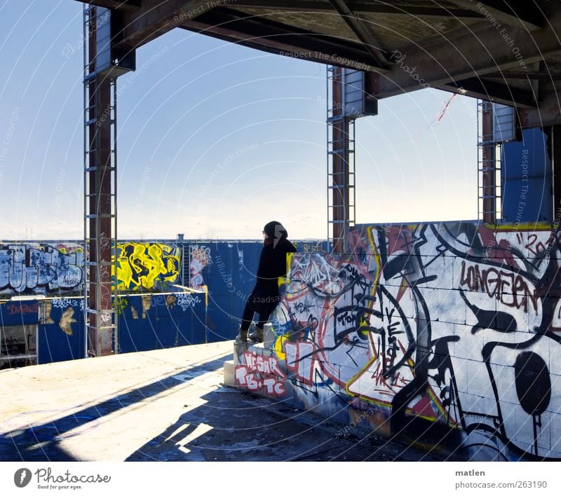 spring presentiment Feminine Young woman Youth (Young adults) 1 Human being 18 - 30 years Adults Industrial plant Wall (barrier) Wall (building) Terrace