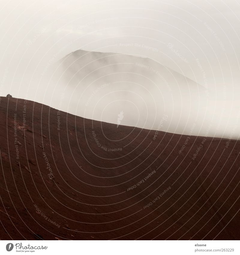 volcano Environment Nature Landscape Bad weather Fog Hill Mountain Peak Volcano Heimaey Volcanic crater Bank of clouds Iceland Vestmannaeyjar Islands