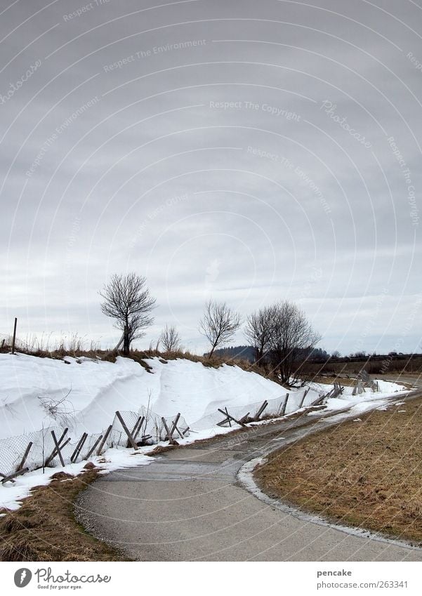 Farewell to winter! Landscape Clouds Winter Ice Frost Snow Field Lanes & trails Spring fever Anticipation Fence Thaw Upper Swabia Allgäu Leutkirch snow break