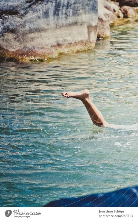 [Monopod swimmer] Tautavel VI Leisure and hobbies Summer Human being Legs Feet 1 Crazy Drown Go under Dive Rock Water Lake Whimsical Macabre Colour photo