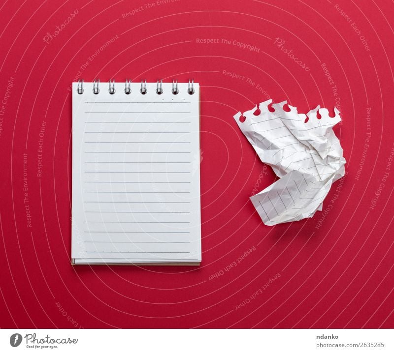 notebook with white sheets and a crumpled sheet of paper School Study Office Business Paper Piece of paper Write Red White Colour Information Communication