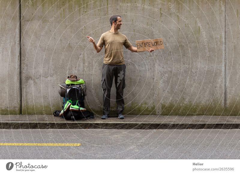 Backpacker travels all over the world by hitchhiker Vacation & Travel Tourism Trip Adventure Far-off places Freedom Human being Man Adults Hand 30 - 45 years