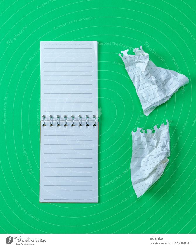 open small blank notebook with white sheets School Office Business Book Paper Piece of paper Small New Clean Green Colour one Open pad background Blank crumpled