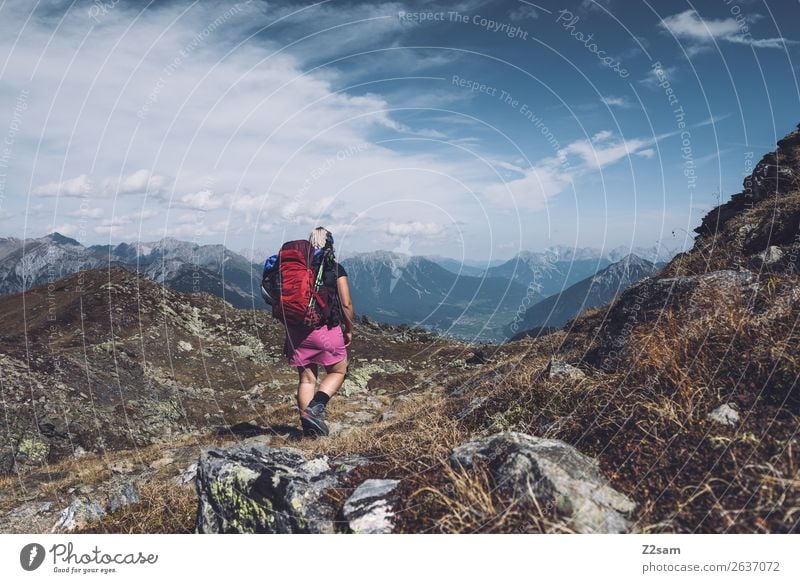 Young woman crossing the Alps | Pitztal | E5 Vacation & Travel Adventure Expedition Hiking Youth (Young adults) Nature Landscape Summer Beautiful weather Rock