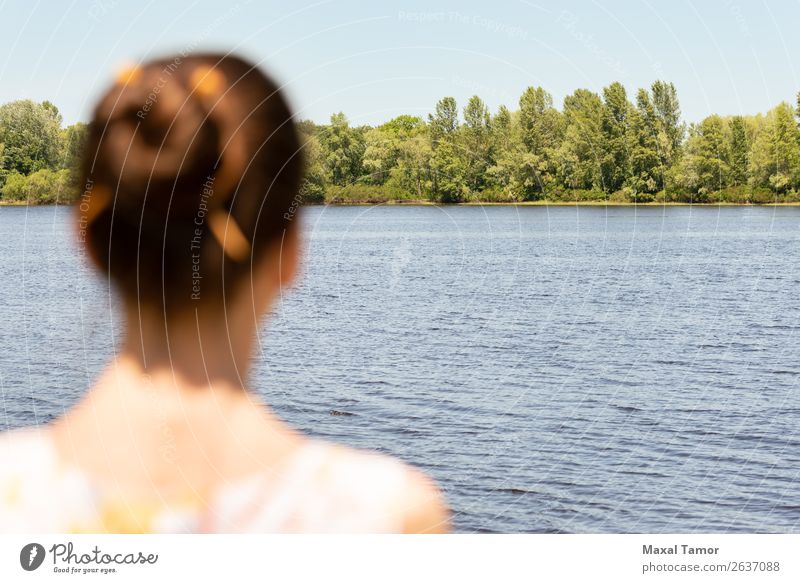 Woman Watching to the River Herbs and spices Lifestyle Happy Beautiful Summer Human being Adults Nature Sky Tree Meadow Forest Watercraft Observe Eroticism Wet