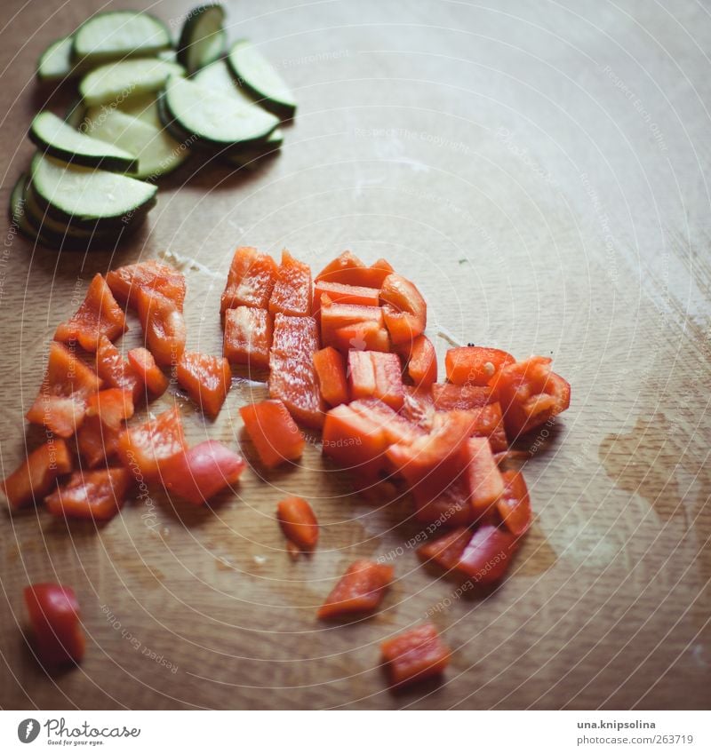 preparation Food Vegetable Pepper Pepper cubes Zucchini Nutrition Organic produce Vegetarian diet Fresh Natural Healthy Cut Part Colour photo Interior shot