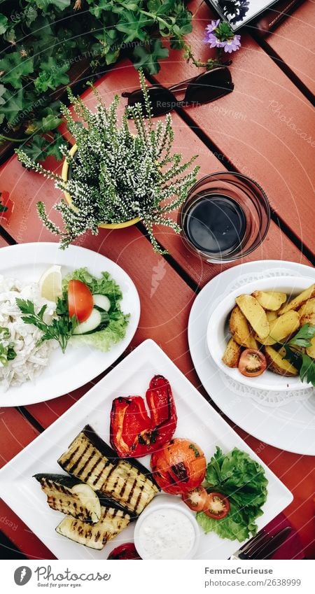 Top view of a table in the restaurant with tasty food Food Dairy Products Vegetable Nutrition Lunch Organic produce Vegetarian diet To enjoy Cardboard