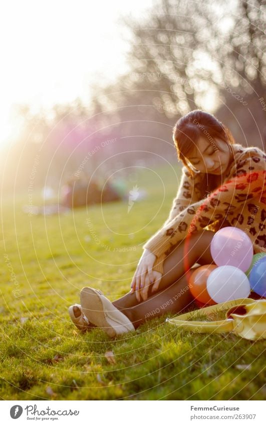 Spring Spring Spring V Young woman Youth (Young adults) Woman Adults Arm Legs 1 Human being Group 18 - 30 years Relaxation BBQ season Park Meadow Grass surface