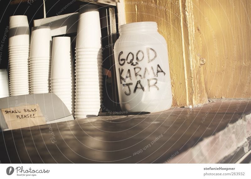 the good karma jar Shopping Happy Money Beach bar Paying Positive Contentment Serene gratuity Colour photo Exterior shot Deserted Copy Space bottom Donation