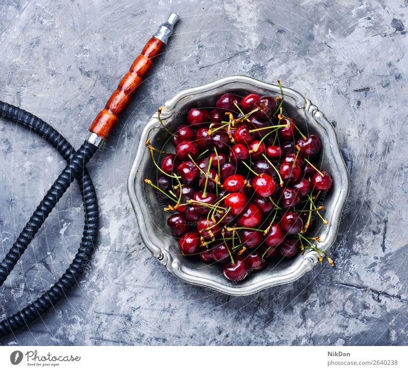 Stylish oriental shisha with cherries hookah tobacco cherry berry kalian smoke east relaxation fruit arabic mouthpiece pipe style turkish merry smoke shisha